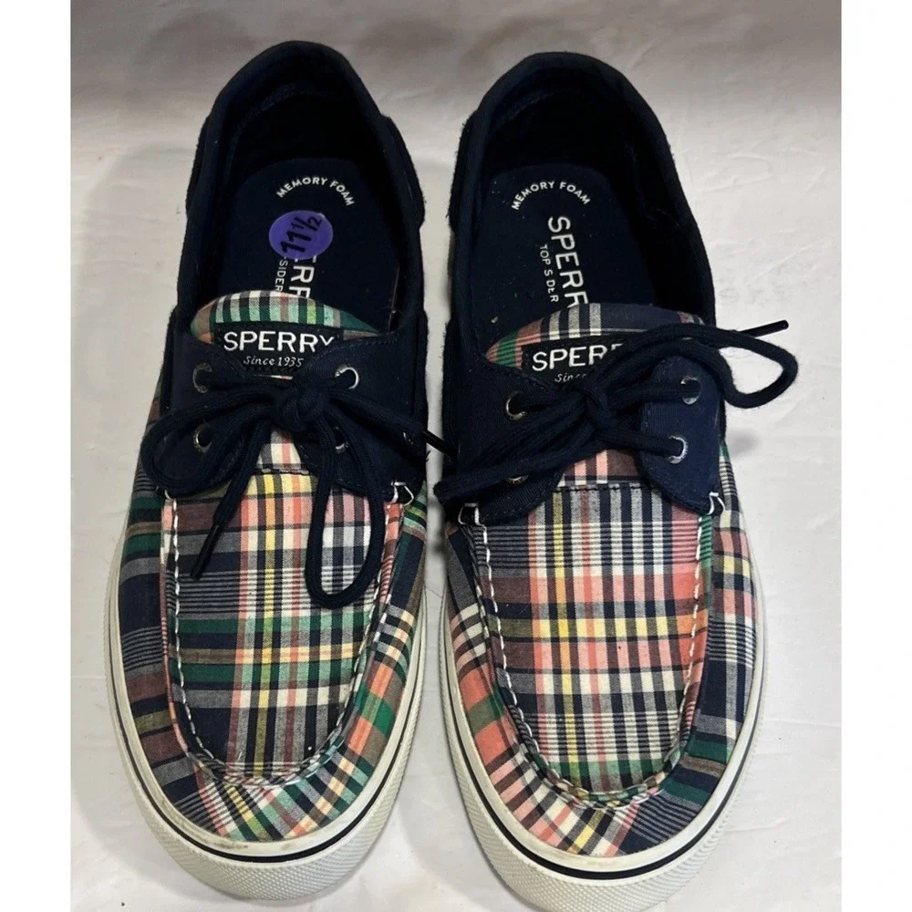 Men's Sperry 2 Eye Madras Plaid‎ Boat Shoes Mens 11.5 STS22097 Excellent!